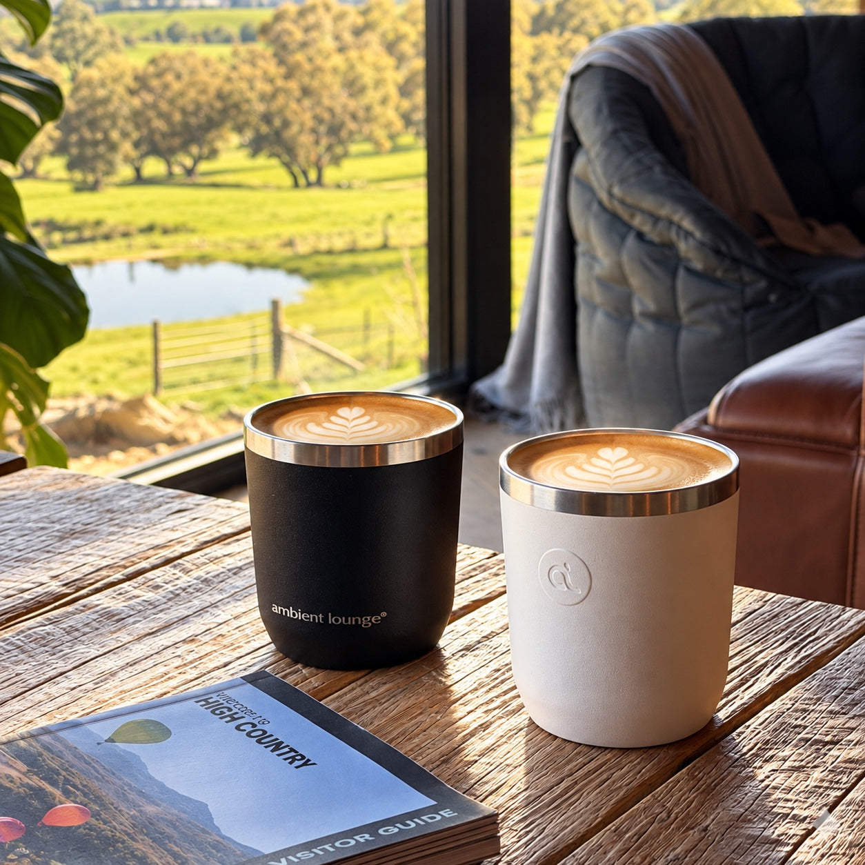 Morning coffee overlooking BullerRoo Mansfield with ambient lounge® cups