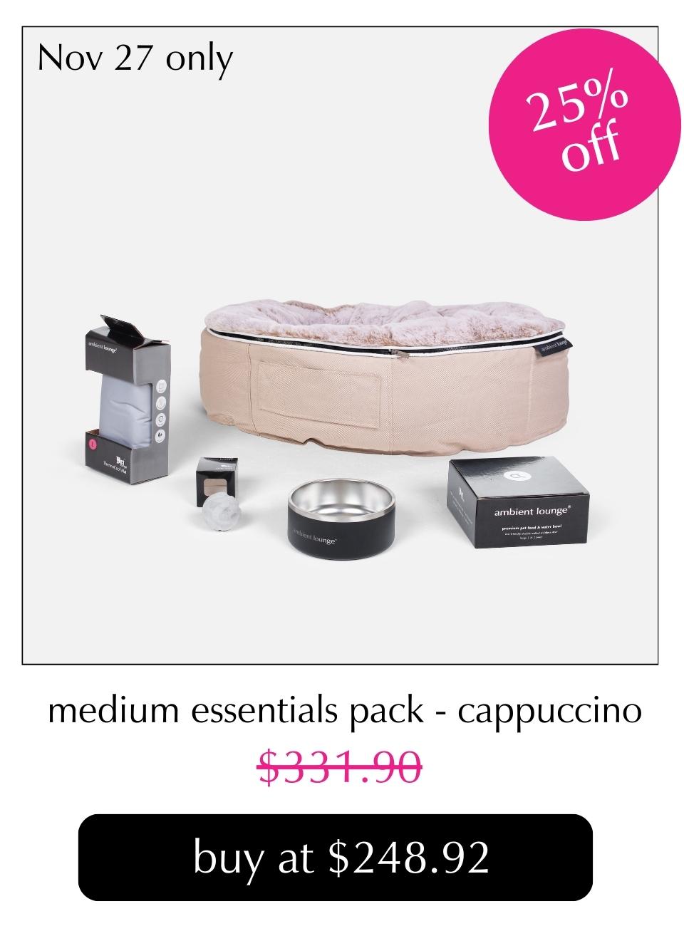 new dog essentials pack cappuccino 30% off