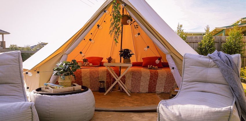 Glamping with ambient lounge waterproof bean bags in mornington peninsula