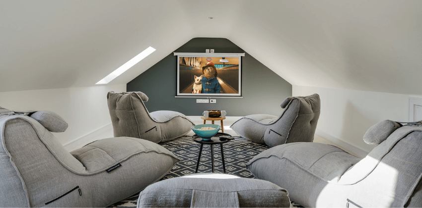 Home Cinema with Ambient Lounge Avatar Bean Bags in Keystone Grey