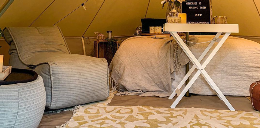 Ambient Lounge Evolution Sofas and Versa Table in Silverline in a Tipi