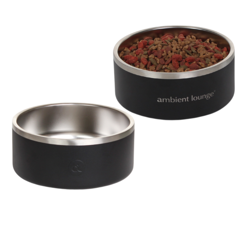 2L Stainless Steel Dog Bowl - Black/Black (Set of 2)