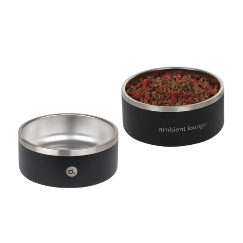 1L Stainless Steel Dog Bowl - Black/Black (Set of 2)