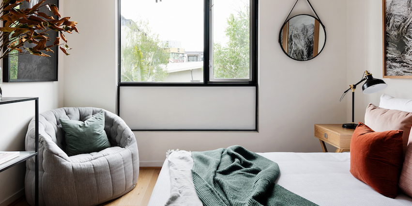 air bnb bedroom design ambient lounge soft furniture