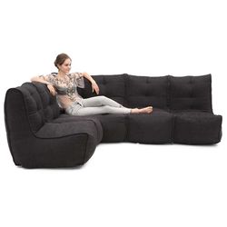 4 Piece Modular L Bean Bags in Black Sapphire Interior Fabric