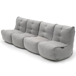 comfortable 4 Piece Modular Quad Couch Bean Bags in Grey with linen Interior Fabric