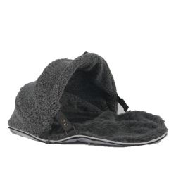 Dark Grey hooded faux fur cover fits small cat beds made by Ambient Lounge Australia